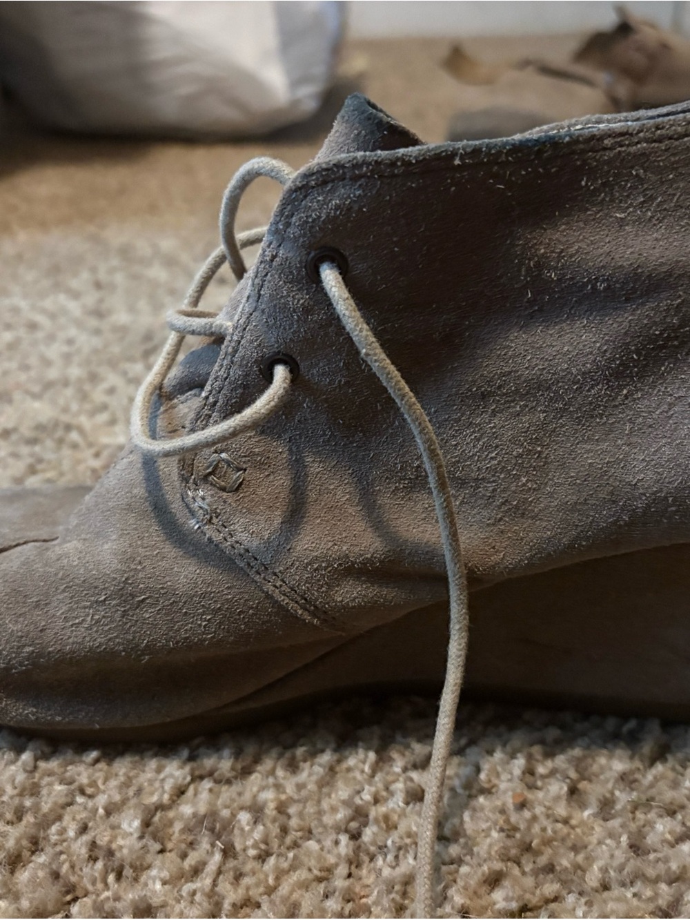Toms Suede Lace-Up Ankle Booties in Taupe Gray